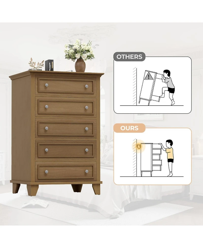Gaomon Drawer Tall Dresser for Bedroom, 48" Wood Chest with Deep Drawers and Metal Handles.
