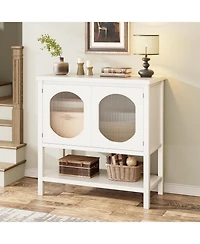 gaomon Coffee Bar Cabinet with Reeded Glass Doors, Modern Buffet Sideboard with Storage Shelf