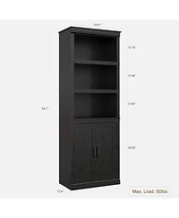 gaomon Farmhouse Bookcase with Doors, 5-Tier 70" Tall Bookshelf with Storage Cabinet for Living Room