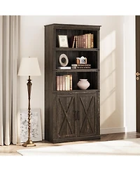 Gaomon Farmhouse Bookcase with Doors, 5-Tier 70" Tall Bookshelf with Storage Cabinet for Living Room