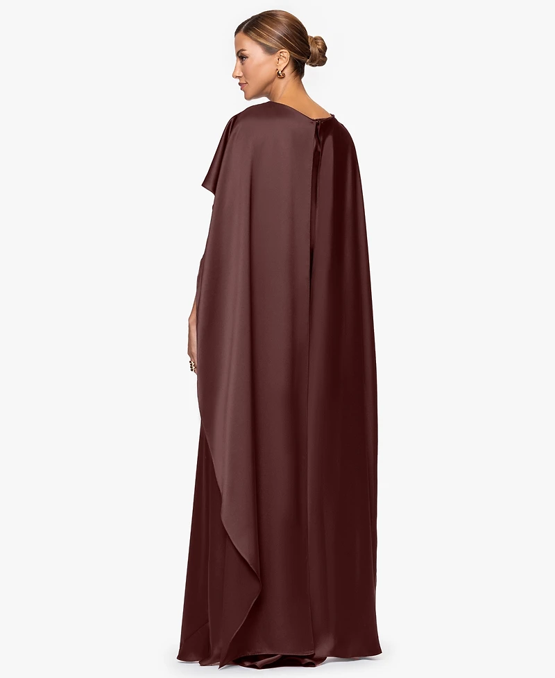 Xscape Women's Long Satin Boat Neck Dress