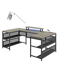 Streamdale Furniture U-Shaped Led Gaming Desk - Large, Sturdy Home Office Computer Desk
