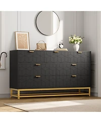 gaomon Modern Dresser for Bedroom, 53.5" Wide 7-Drawer Organizer with Golden Metal Handles and Legs, Stylish Chest of Drawers Living Room