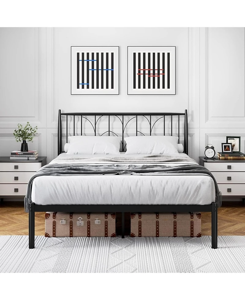 gaomon Bed Frame with Headboard, Metal Platform Bed Modern Mattress Foundation with Under Bed Storage, No Box Spring Needed