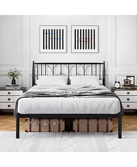 gaomon Bed Frame with Headboard, Metal Platform Bed Modern Mattress Foundation with Under Bed Storage, No Box Spring Needed