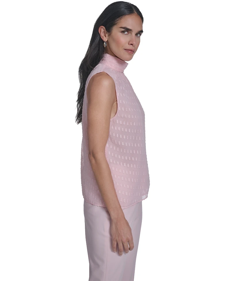 Calvin Klein Women's Novelty Mock Neck Sleeveless Top