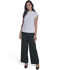 Calvin Klein Women's Textured Mock Neck Cap Sleeve Top