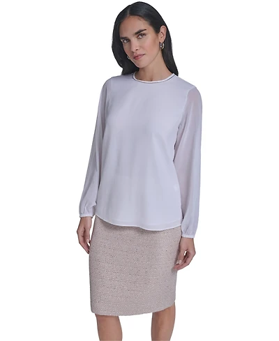 Calvin Klein Women's Mixed Media Novelty Trim Top