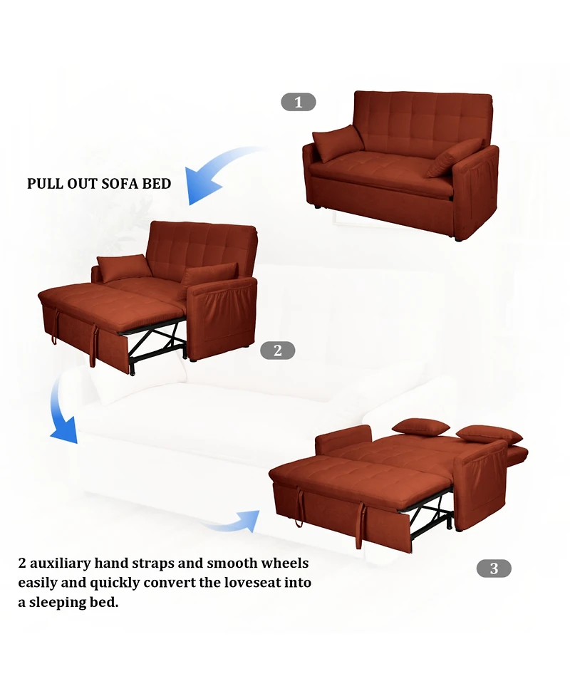 Streamdale Furniture 61" Fabric Sofa Bed with Storage Pockets & Adjustable Back