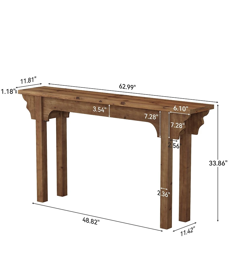 Tribesigns 63" Solid Wood Entryway Table, Mid-Century Modern Console Table for Living Room, Entrance, Hallway, Foyer