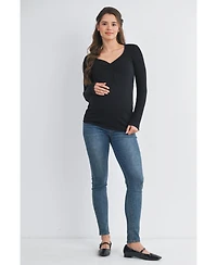 Hello Miz Maternity Long Sleeve Ribbed Sweetheart Neck Top