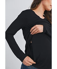 Hello Miz Maternity Casual Scoop Neck Long Sleeve Nursing Top