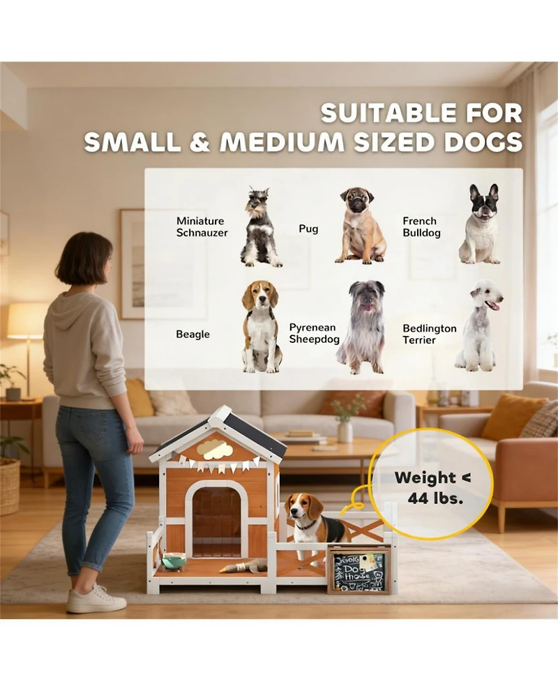 Aostirmotor Dog House Outdoor Wooden Dog Shelter in Orange