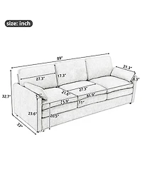 Streamdale Furniture Gray 89" Cozy Upholstered 3-Seater Oversized Comfy Cloud Sofa with Plush Double Cushions.