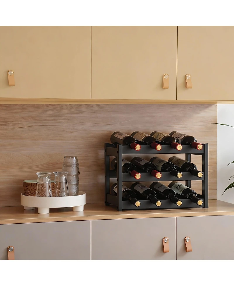 Yigii Bamboo Wine Rack for 12 Bottles - Sturdy, Fresh, Space-saving