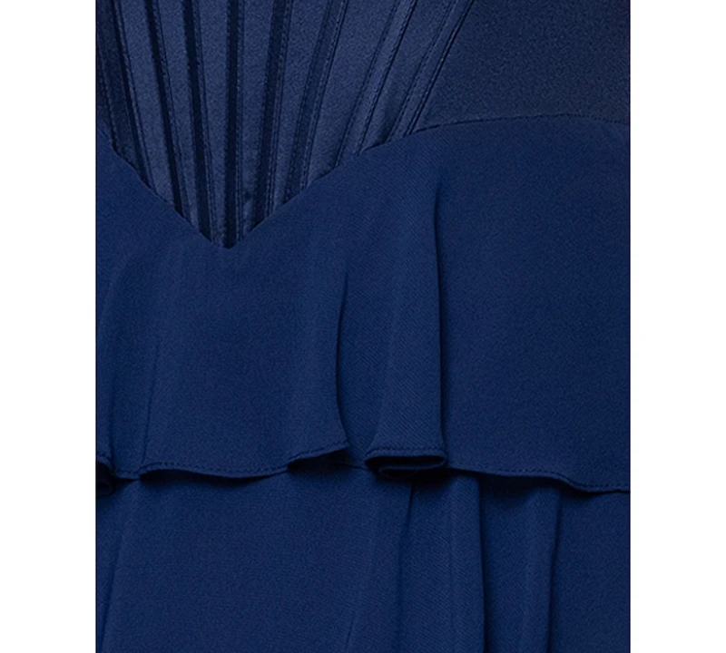 Blondie Nites Juniors' Sweetheart Chiffon Tiered Lace-Up Back Corset Ball Gown