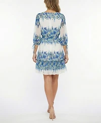 Taylor Petite V-Neck Tie-Sleeve Fit & Flare Chiffon Dress