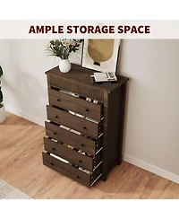 Gaomon 5-Drawer Dresser for Bedroom, Wooden Chest of Drawers with Fluted Storage for Entryway & Hallway, Dark Brown