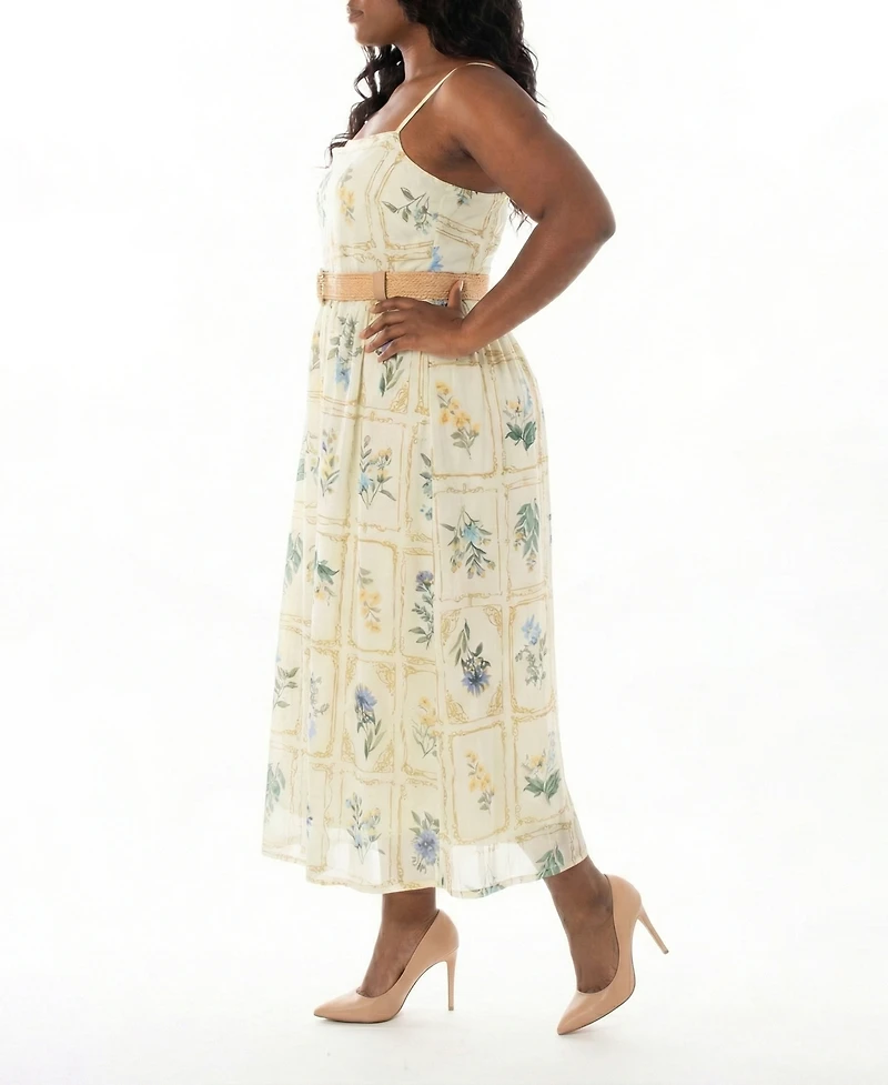 Taylor Plus Square Neck Belted Midi Dress