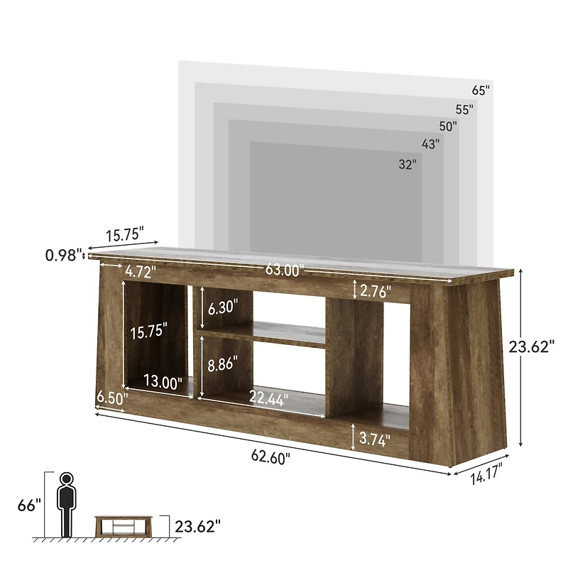 Tribesigns 63-Inch Tv Stand for Living Room, Farmhouse Media Console with 4 Open Storage Compartments, for 45/55/65 inch Tv