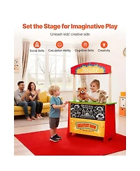 Slickblue 2-in-1 Wooden Puppet Theater and Reversible Grocery Playset