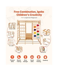 Slickblue Indoor Jungle Gym, 7-in-1 Toddler Indoor Playground, with Wood and Rope Ladder