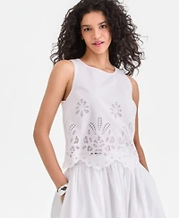 I.n.c. International Concepts Women's Cotton Eyelet Lace Sleeveless Top, Macy's Exclusive