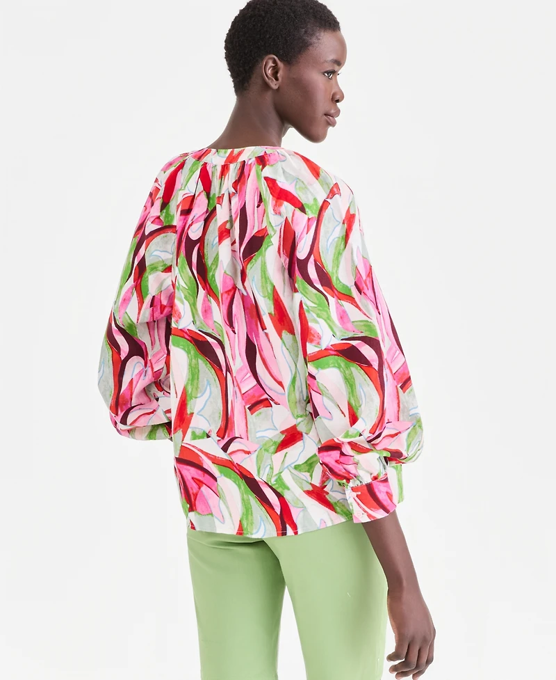 I.n.c. International Concepts Women's Long Sleeve Linen-Blend Blouse, Macy's Exclusive