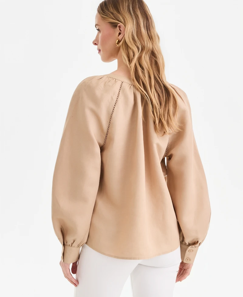 I.n.c. International Concepts Women's Long Sleeve Linen-Blend Blouse, Macy's Exclusive