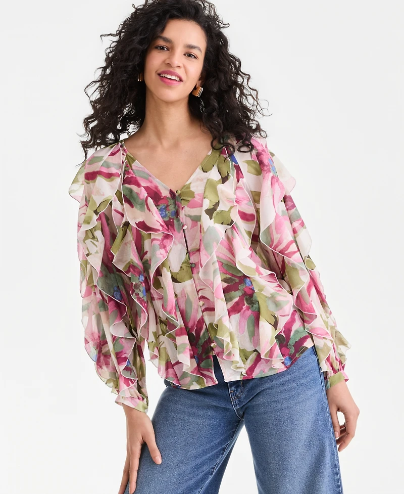 I.n.c. International Concepts Women's Long-Sleeve Ruffled Blouse, Macy's Exclusive