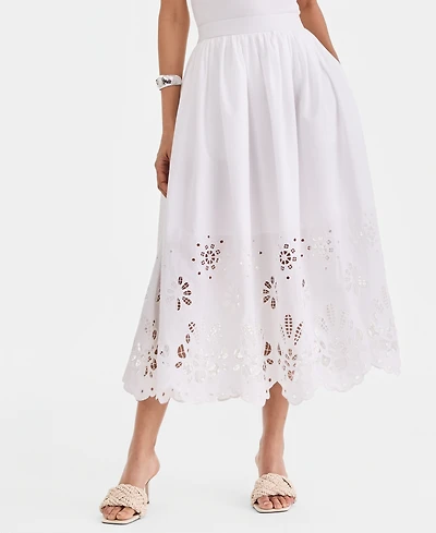 I.n.c. International Concepts Women's Cotton Eyelet Lace Midi Skirt, Macy's Exclusive
