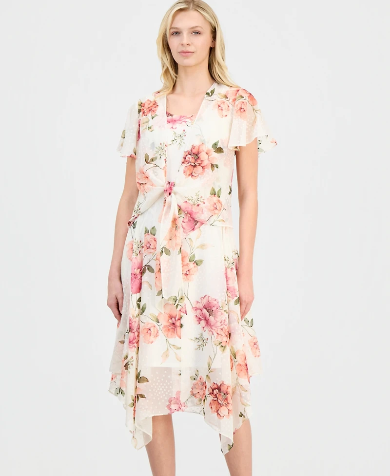 Robbie Bee Women's Handkerchief-Hem Chiffon-Jacket Dress