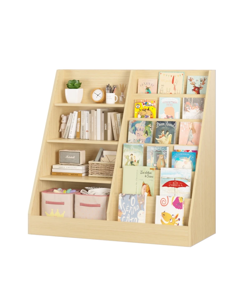 Streamdale Furniture Kids Bookshelf & Toy Storage Organizer - 4 Tier Wooden Bookcase (Natural