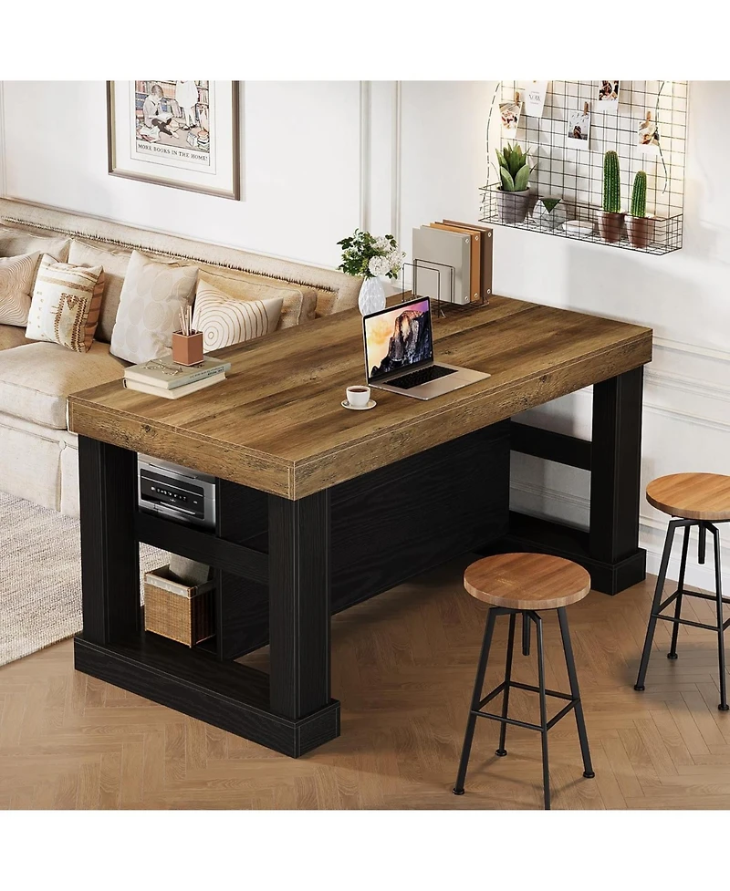 Tribesigns Bar Table, 55-Inch Counter Height Pub Table with Storage Shelves, High Top Kitchen Dining Rectangle Wood Home Unit