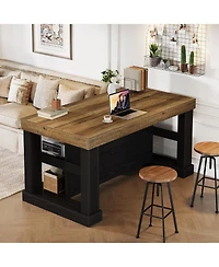 Tribesigns Bar Table, 55-Inch Counter Height Pub Table with Storage Shelves, High Top Kitchen Dining Rectangle Wood Home Unit