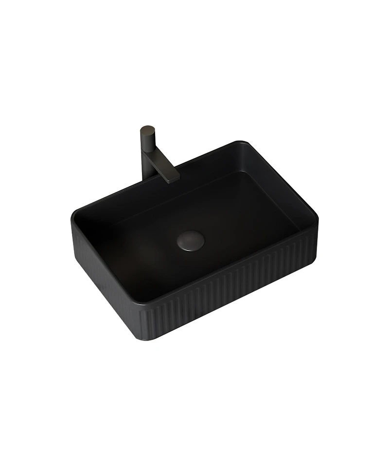 Busdays 20'' Bathroom Sink, Rectangular Striped Vessel Ceramic Basin without Faucet, No Cabinet, Black