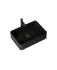 Busdays 20'' Bathroom Sink, Rectangular Striped Vessel Ceramic Basin without Faucet, No Cabinet, Black