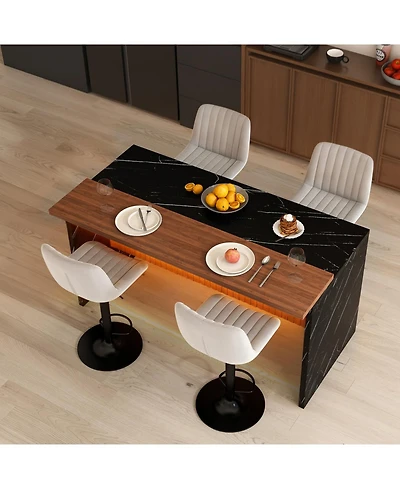 Streamdale Furniture White Marble Look Kitchen Island with Led Lighting