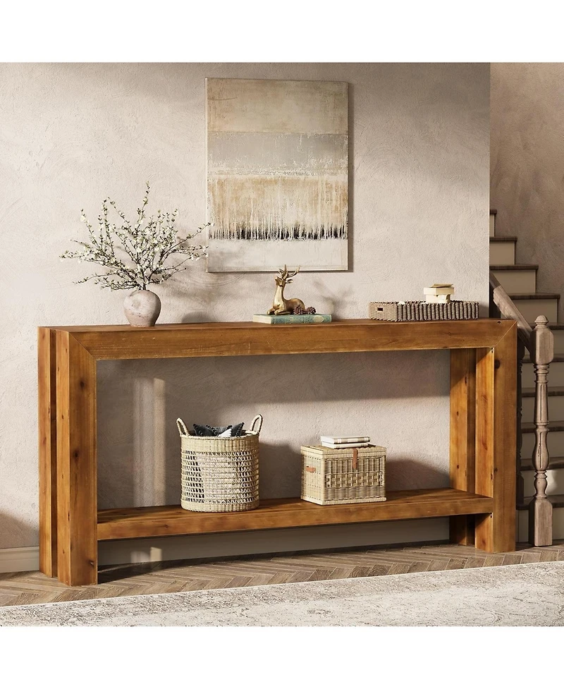 Tribesigns 63-Inch Solid Wood Entryway Console Table, Farmhouse Narrow Couch Table Behind Sofa with 2-Tier Storage for Hallway, Living Room, Foyer