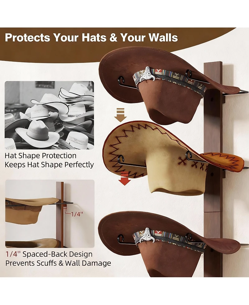 Yigii Wooden + Metal Cowboy Hat Rack