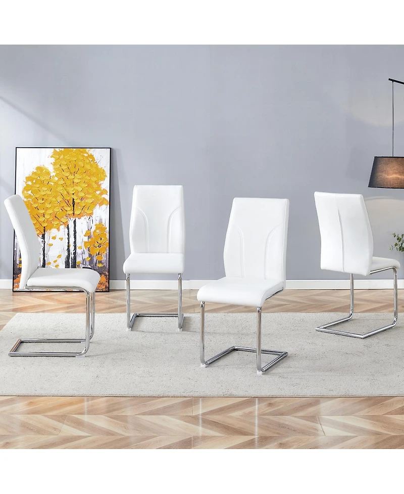 Streamdale Furniture Set of 4 White Pu Dining Chairs with High Backrest and Sturdy Legs