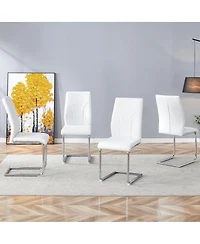 Streamdale Furniture Set of 4 White Pu Dining Chairs with High Backrest and Sturdy Legs
