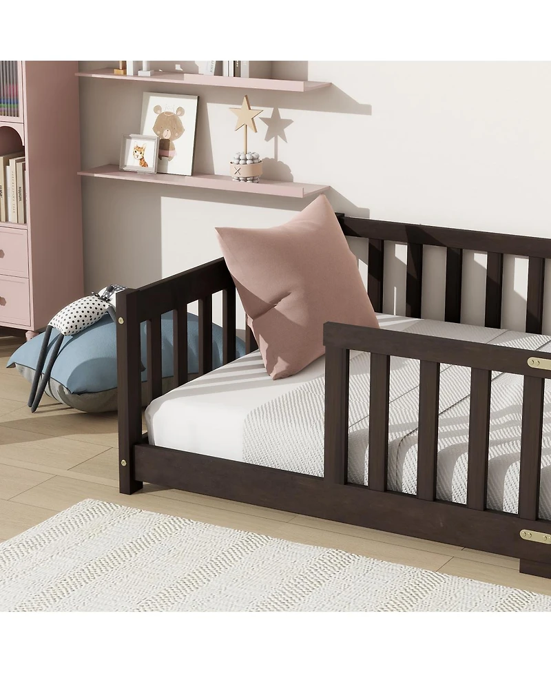 Streamdale Furniture Twin Size Floor Bed with Fence