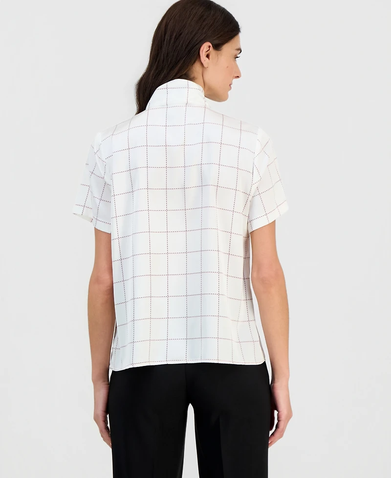 Kasper Women's Printed Satin Sleeveless Tie Blouse