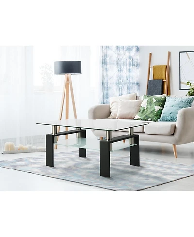 Streamdale Rectangle Glass Coffee Table, Clear, Modern Side Center Table