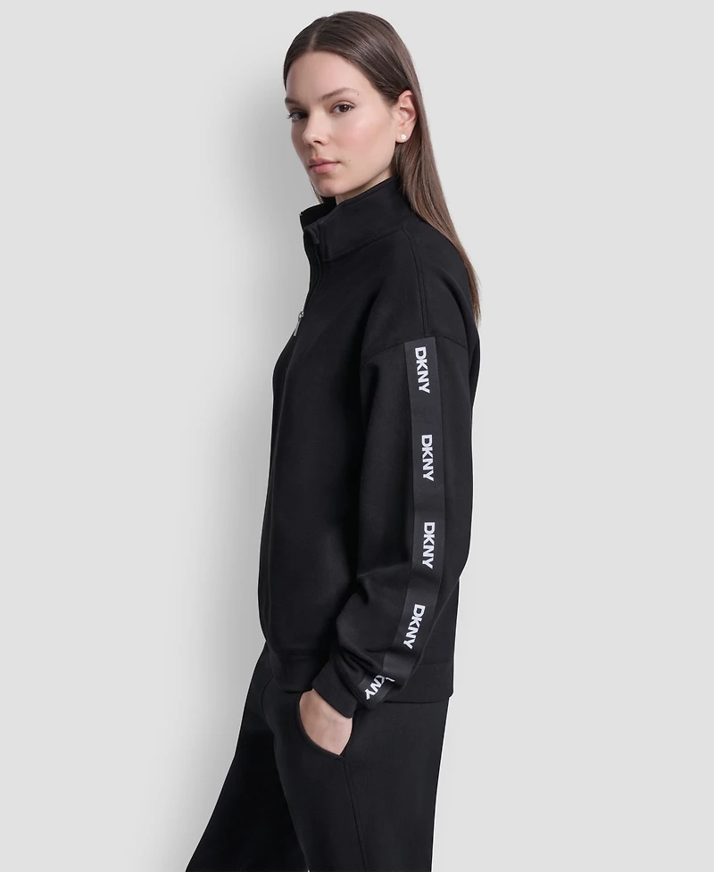 Dkny Sport Women's Classic Logo Elastic Oversized Quarter-Zip Top