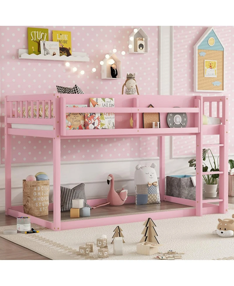 Streamdale Furniture Low Twin Over Twin Bunk Bed with Ladder, Solid Wood