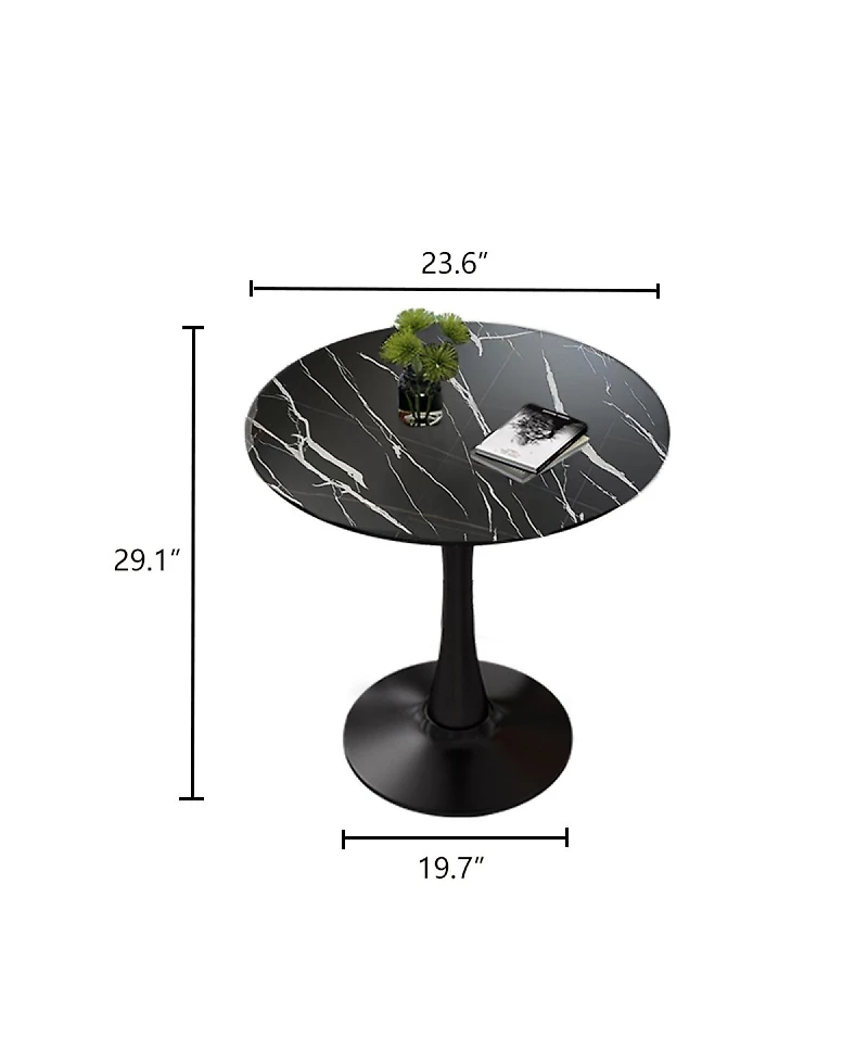 Streamdale Furniture Black Marble Round Dining/Kitchen Table with Steel Base (24 Inch