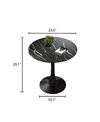 Streamdale Furniture Black Marble Round Dining/Kitchen Table with Steel Base (24 Inch