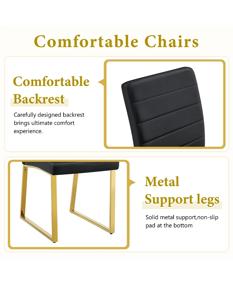 Streamdale Marble patterned glass dining set w/ gold decor: 63" table + 6 chairs.